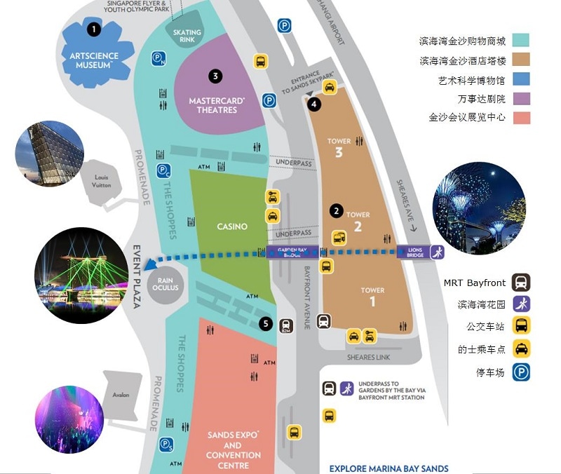 新加坡滨海湾花园到滨海湾金沙路线指引图,夜游新加坡滨海湾,看新加坡灯光秀
